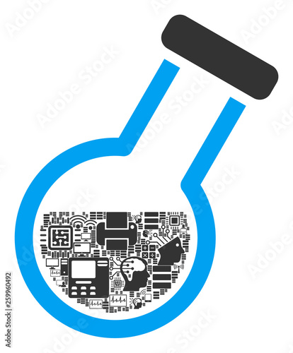 Retort mosaic icon organized for bigdata purposes. Vector retort mosaics are organized from computer, calculator, connections, wi-fi, network elements into abstract composition.