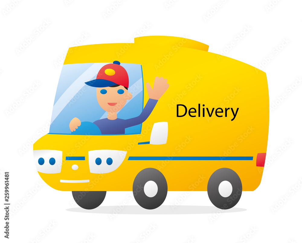 Delivery truck with funny driver isolated Delivery truck with funny driver isolated