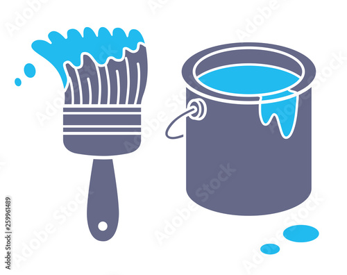 Paint brush and bucket can icon