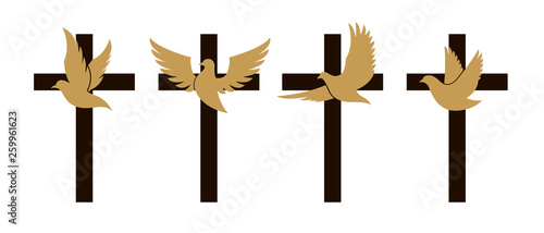 christian cross with dove isolated on white background 