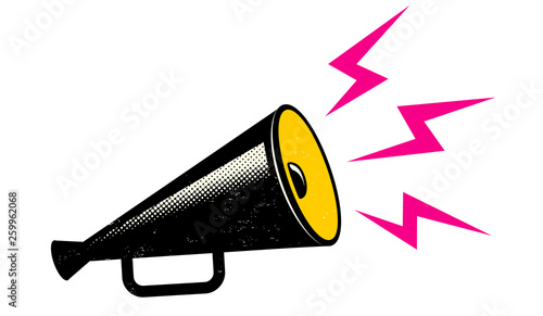 Black megaphone on white background.