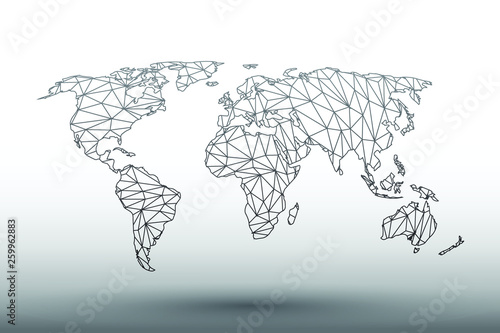 World map vector of black color geometric connected lines using triangles on light background illustration meaning strong network