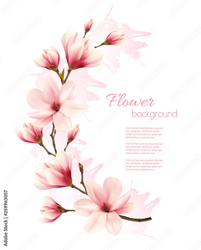 Naklejka premium Beautiful pink magnolia background. Vector.