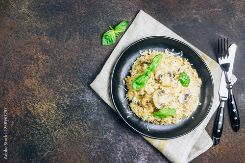 Italian risotto with mushrooms, parmesan cheeseand white wine.