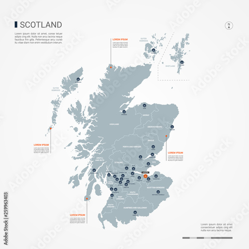 Scotland map with borders, cities, capital and administrative divisions. Infographic vector map. Editable layers clearly labeled.