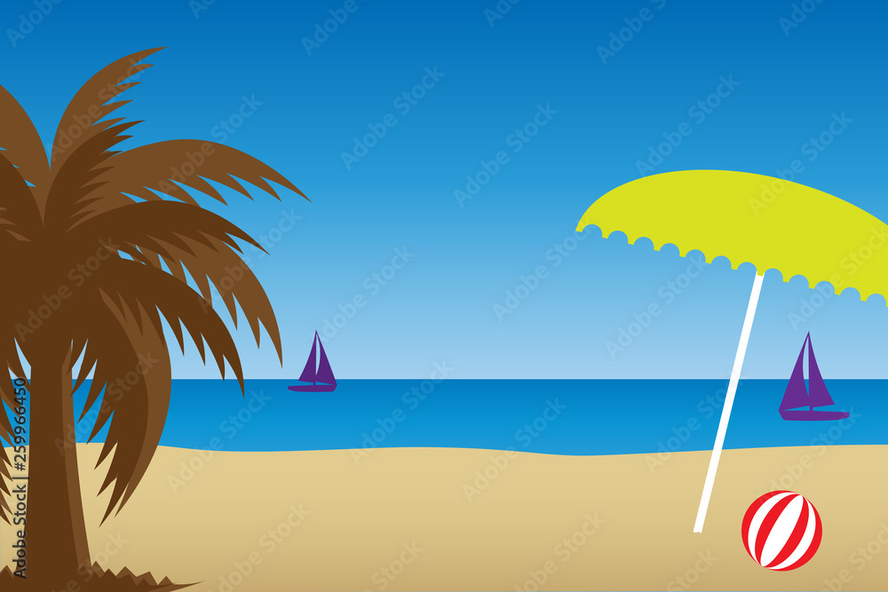 Sea, beach and sky. Vector drawing. Background. Landscape.