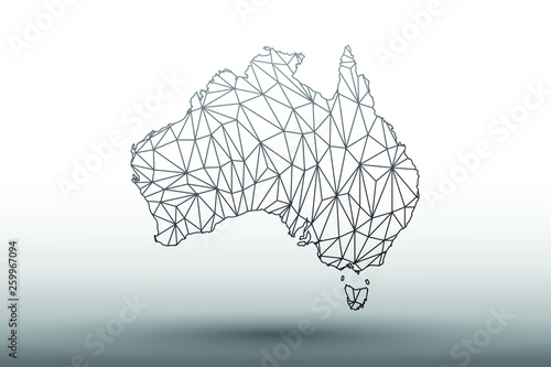 Australia map vector of black color geometric connected lines using triangles on light background illustration meaning strong network