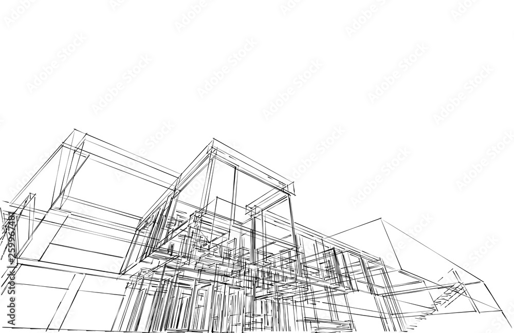 modern house architecture 3d illustration - obrazy, fototapety, plakaty 