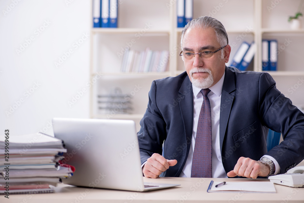 White bearded old businessman employee unhappy with excessive wo White bearded old businessman employee unhappy with excessive wo