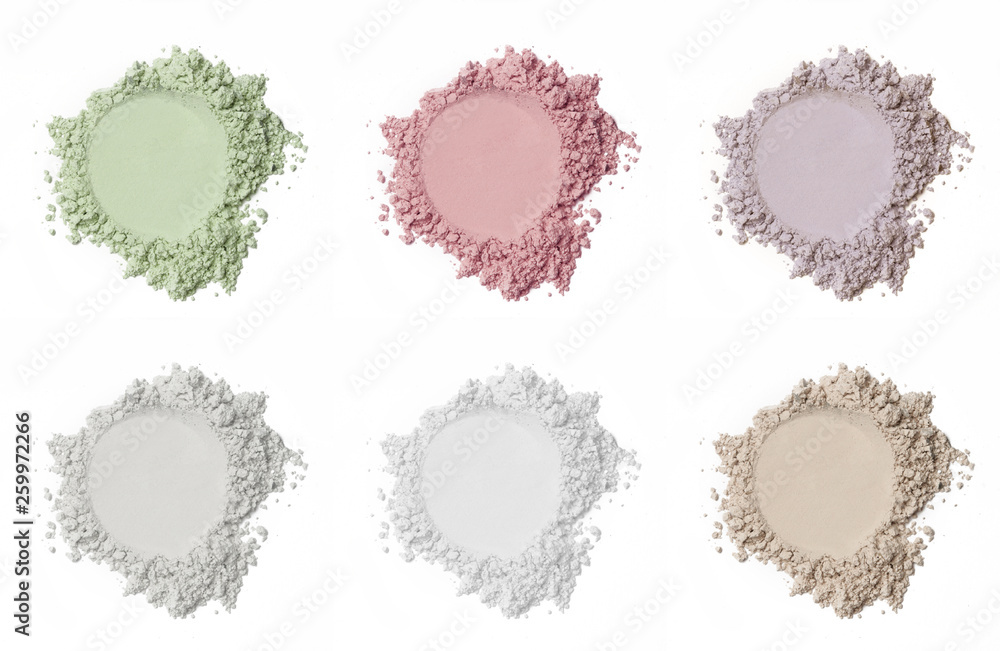 Various cosmetic powder isolated on white background Various cosmetic powder isolated on white background