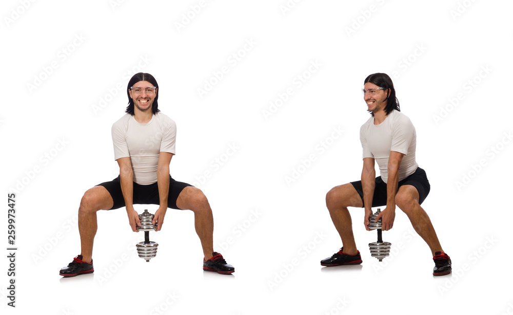 Man exercising with dumbbels isolated on white Man exercising with dumbbels isolated on white