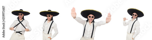 Mexican man wearing sombrero isolated on white