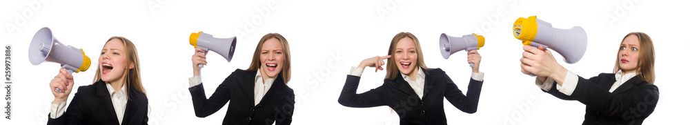 Funny businesswoman in business concept on white Funny businesswoman in business concept on white