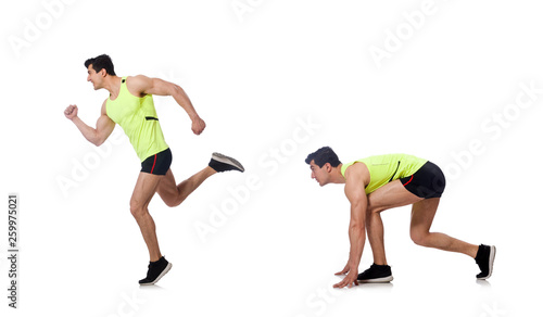 Young muscular man doing exercises 