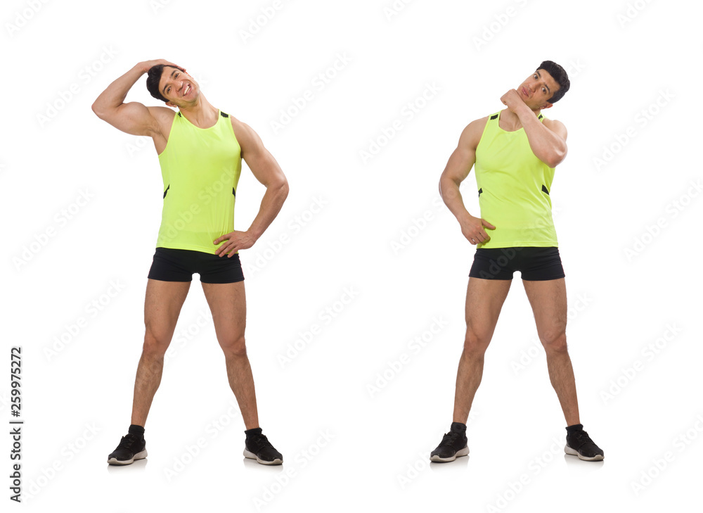Young man exercising on white Young man exercising on white