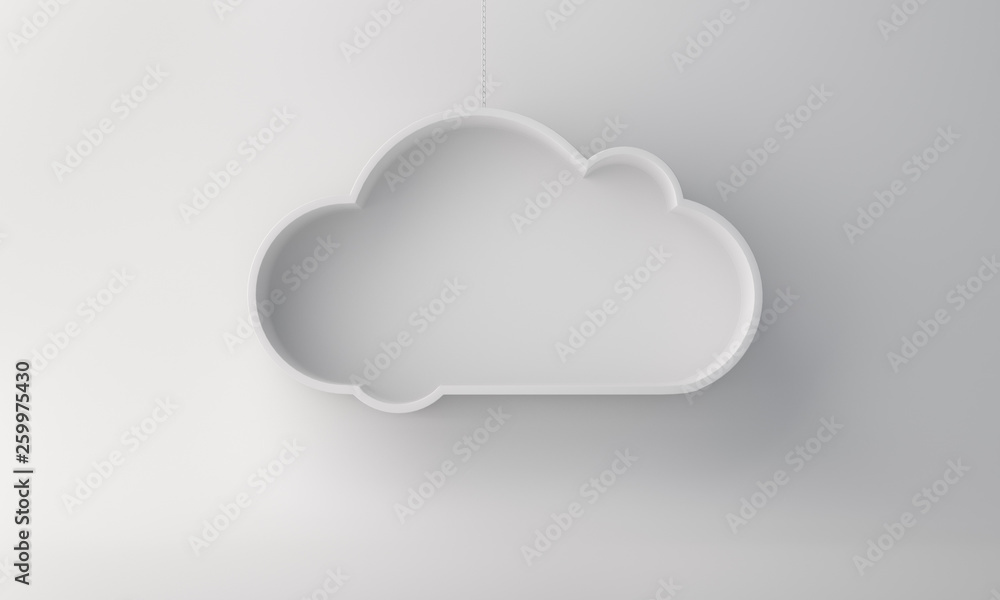 Empty white hanging shelf cloud shape for product display mock up. 3D rendering illustration. Empty white hanging shelf cloud shape for product display mock up. 3D rendering illustration.