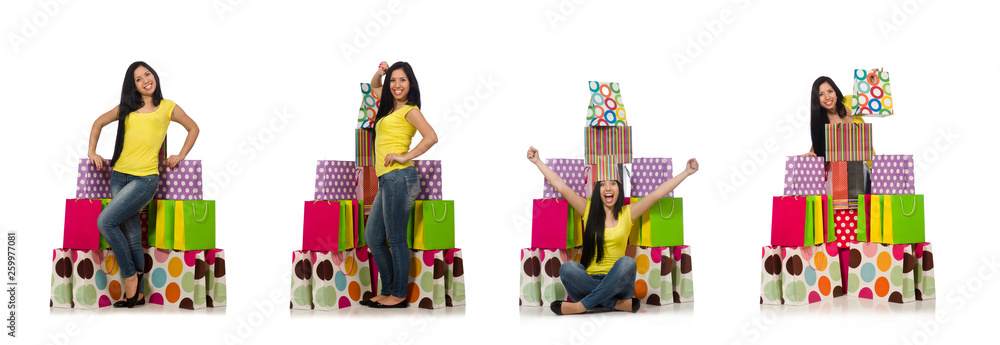 Fototapeta premium Woman with shopping bags isolated on white