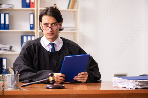 Young handsome judge working in court 