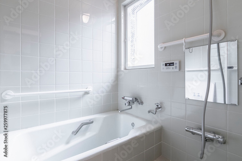 Large white bathtub in new modern bathroom photo
