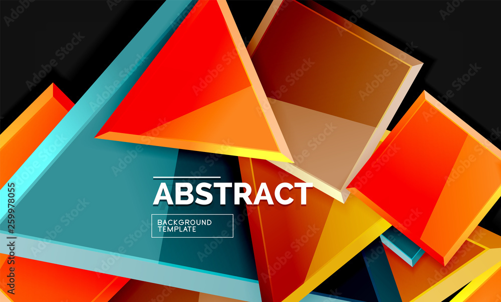 Glossy mosaic style geometric shapes - squares and triangles on black