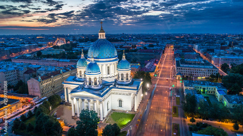Saint Petersburg. Russia. Trinity Cathedral in St. Petersburg. Evening Izmailovsky Cathedral. St. Petersburg temples. Evening panorama of Saint Petersburg. Russian cities. Petersburg architecture. #259978088