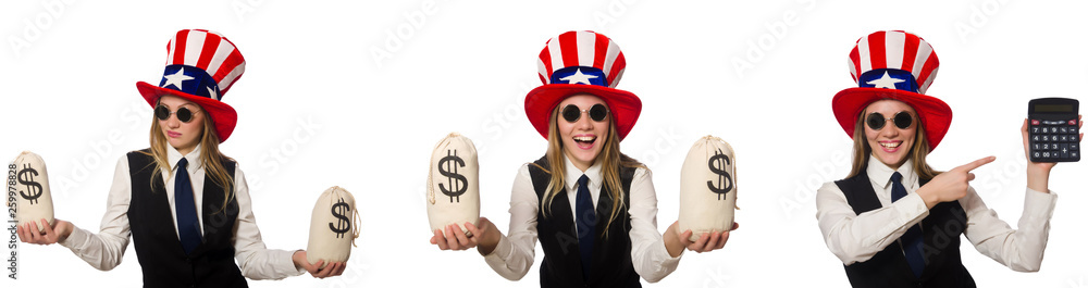 Collage with woman and american hat Collage with woman and american hat