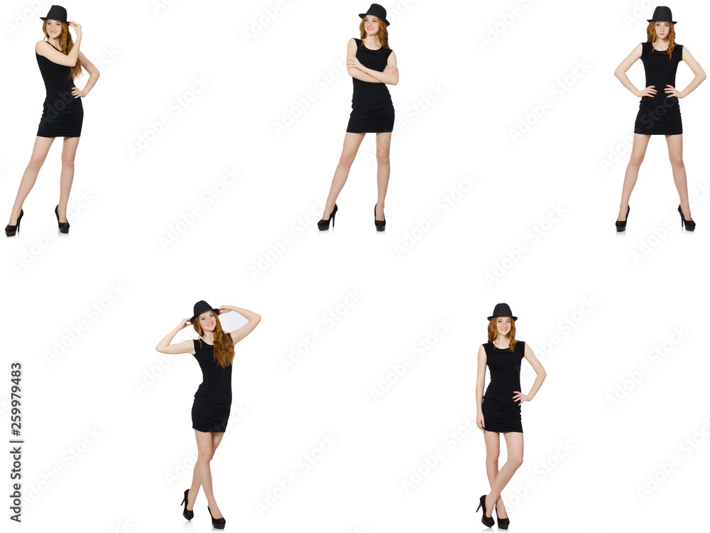 Young lady in black dress with black hat Young lady in black dress with black hat