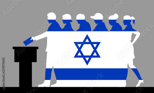Israeli voters crowd silhouette like Israel flag by voting for election