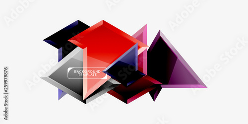 Bright colorful triangular poly 3d composition,abstract geometric background, minimal design, polygonal futuristic poster