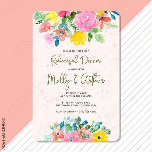rehearsal dinner invitation with floral watercolor frame