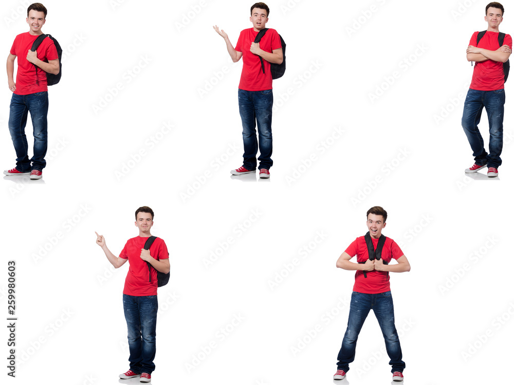 Fototapeta premium Young student with backpack isolated on white 