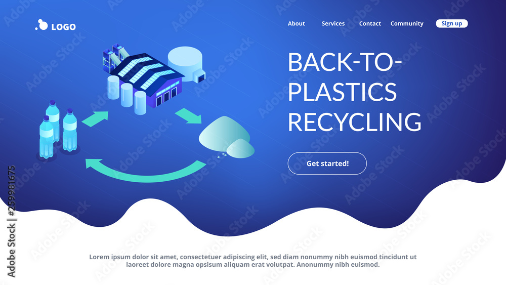 Plastic bottles taken to recycling plant and material recovery