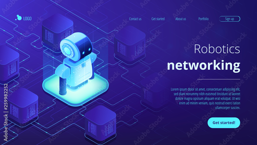 Modern robot connected to network. Cloud robotics and networking, robot  monitoring and internet, robotics system and technology concept. Isometric  3D website app landing web page template vector de Stock | Adobe Stock