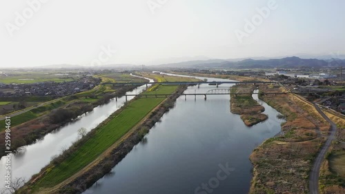 渡良瀬川と鉄道の線路　佐野・館林付近