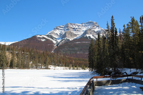 Mount Kerkeslin And Frozen Athabasca River, Jasper National Park, Alberta photo