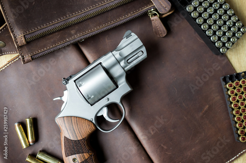 Revolver .44 magnum gun with jacket soft point (JSP) 240 grain bullet