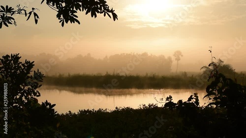 Beauty in nature, peaceful scene, beautiful landscape with river and sunrise.