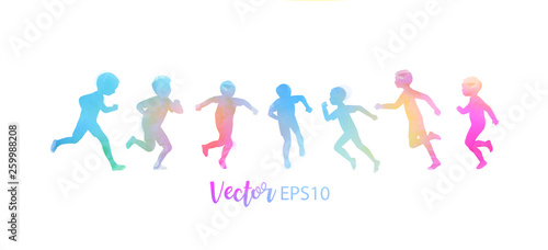 Watercolor of happy kids playing together . Happy children s day. Vector illustration.