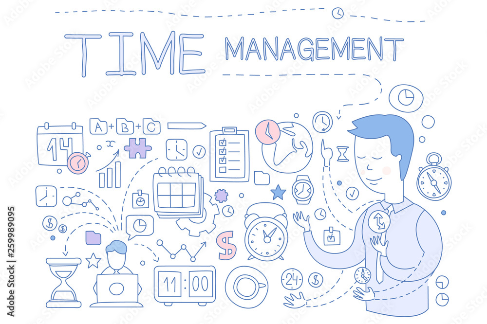 Time management set, hand drawn business planning design elements for banner, poster, brochure, flyer, advertising vector Illustration Time management set, hand drawn business planning design elements for banner, poster, brochure, flyer, advertising vector Illustration