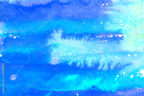 Fototapeta Naklejka Na Ścianę i Meble -  Bright blue watercolor backgrounds. Brush strokes. Design for holiday, invitation, wedding, birthday, greeting card, poster.