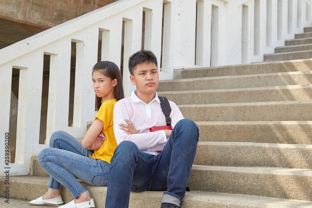 Back to school, Teenagers asian boy and girl happy students Back to school, Teenagers asian boy and girl happy students