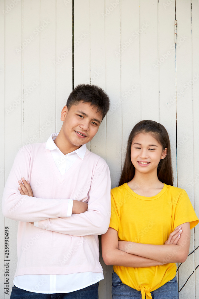 Back to school, Teenagers asian boy and girl happy students Back to school, Teenagers asian boy and girl happy students