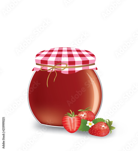 Strawberry jam jar. vector illustration