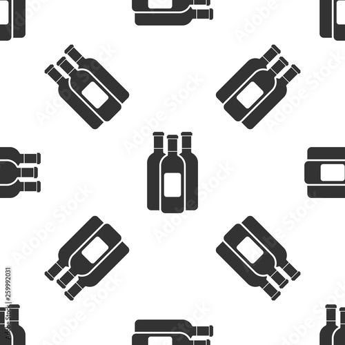 Grey Bottles of wine icon isolated seamless pattern on white background. Vector Illustration