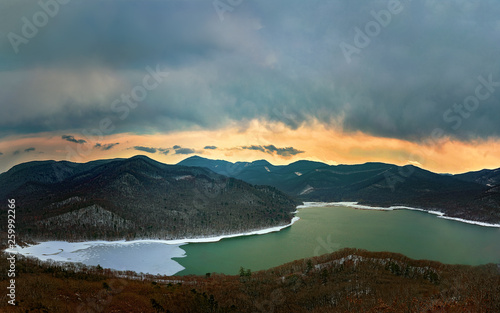 Beautiful view of the mountain lake in the vicinity of Vladivostok