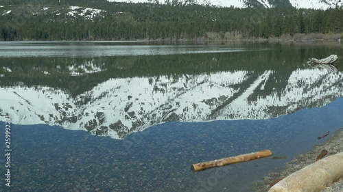 Zooming out morning view of Mt Tallac reflecting in Fallen Leaf Lake, South Lake Tahoe, California. photo