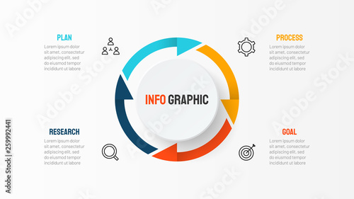 Business element for infographic with thin line icons. Cycle process with 4 options, parts, steps. Vector template.