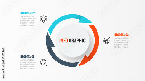 Vector circle arrows for infographic template with 3 options, steps, parts and marketing icons. Can be used for cycle diagram, graph, poster, presentations.
