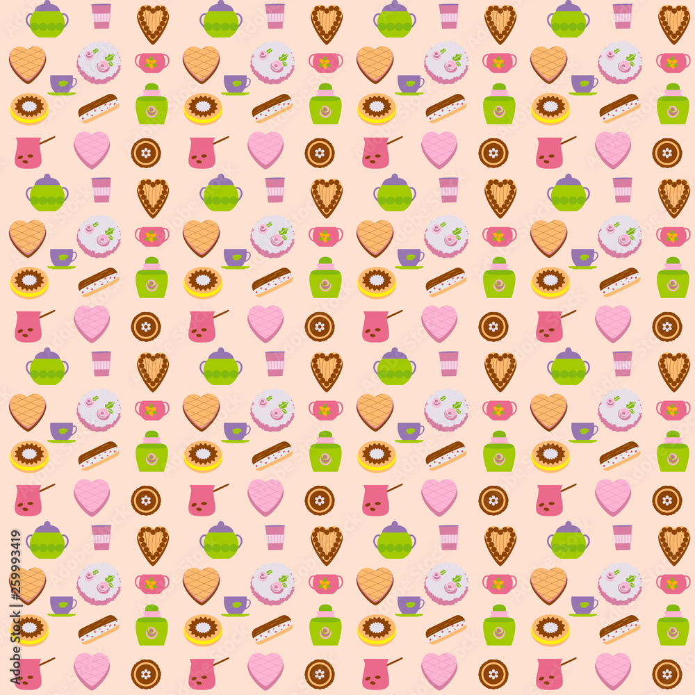 Cups and cakes seamless pattern