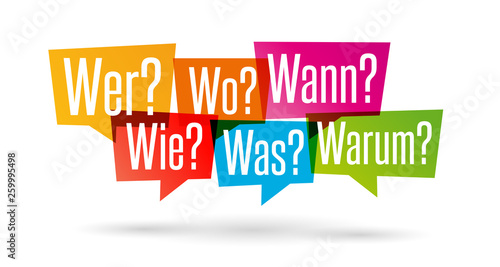 W-Fragen: wer, wie, was, wo, wann, warum	